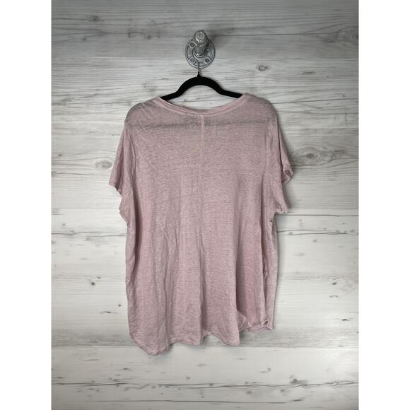Tahari Shirt Womens 1X Pink 100% Linen V Neck Short Sleeve Lightweight Plus - Picture 10 of 10